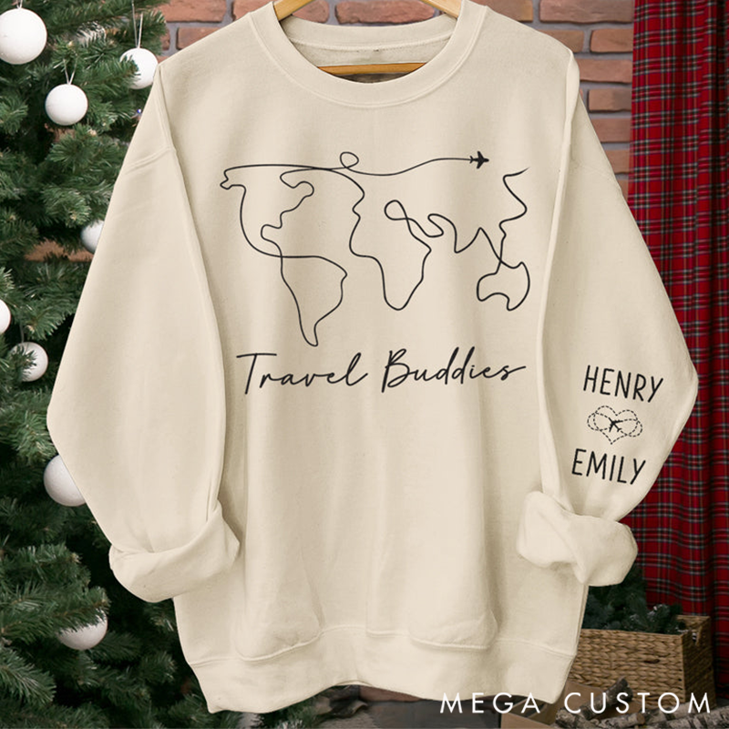 Personalized We're on the Vacay Mode Classic Sweatshirt with Sleeve Design-Perfect Gift for Adventure Lovers, Anniversaries, Valentines and Holidays