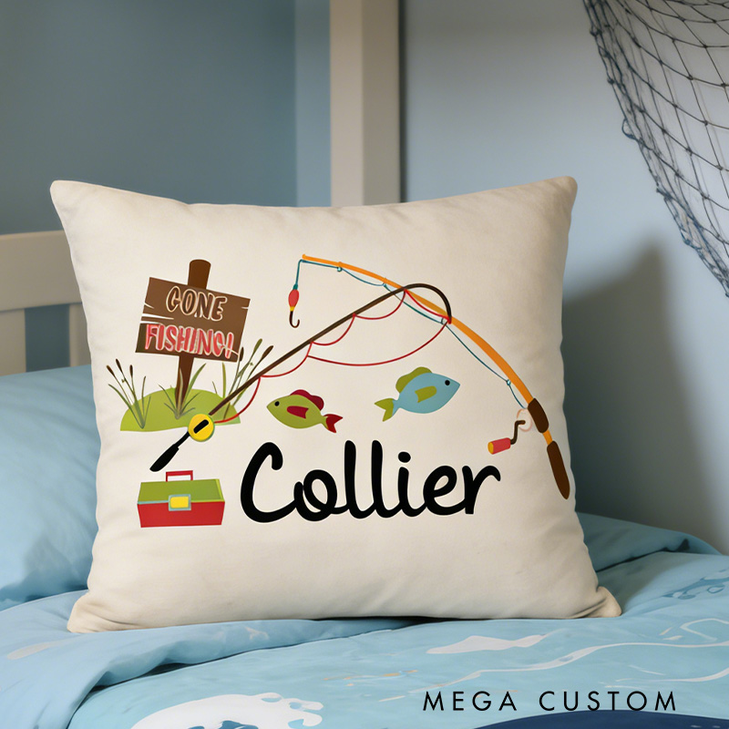 Personalized Fishing Pillow Fish and with Name Bedroom Decor Custom Fishing Theme Pillow Kid Gift for Fishing