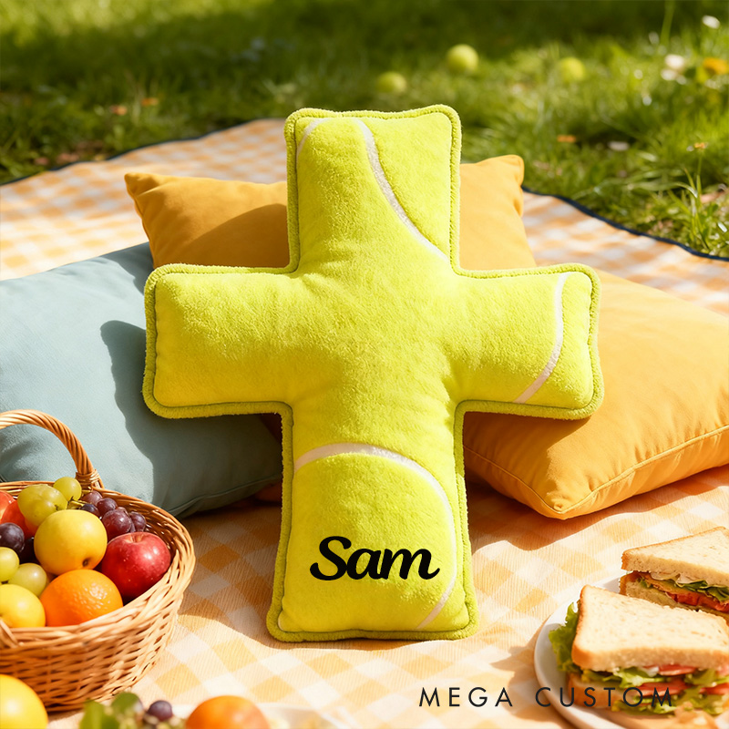 Personalized Tennis Ball Cross Pillow with Custom Home Decor Graphic 3D Print Pillow Christian Sports Gift Religious Gift for Tennis Lover