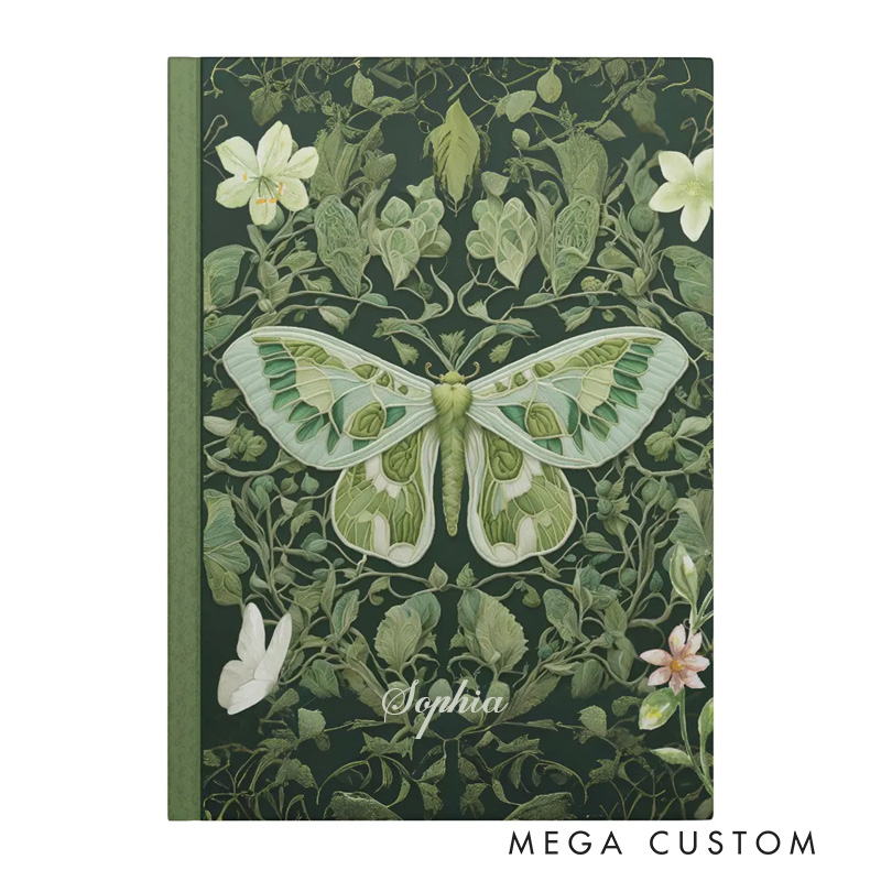 Personalized Luna Moth Hardcover Journal Dark Forest Notebook Magic Lover Gift