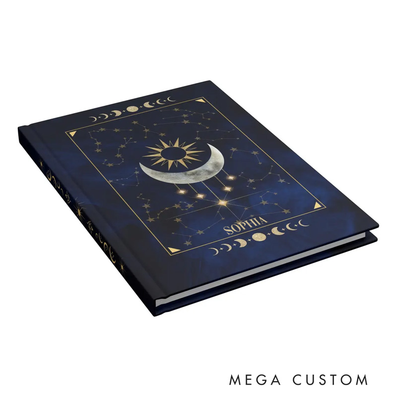 Personalized Sun & Moon Phases Hardcover Journal Dark Celestial Notebook Magic Lover Gift