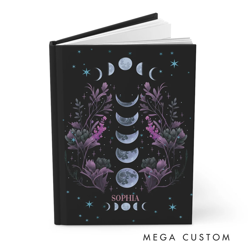 Personalized Violet Moon Phases Book of Shadows Hardcover Journal Grimoire Witchy Tarot Notebook Magic Lover Gift Manifestation Spell Book