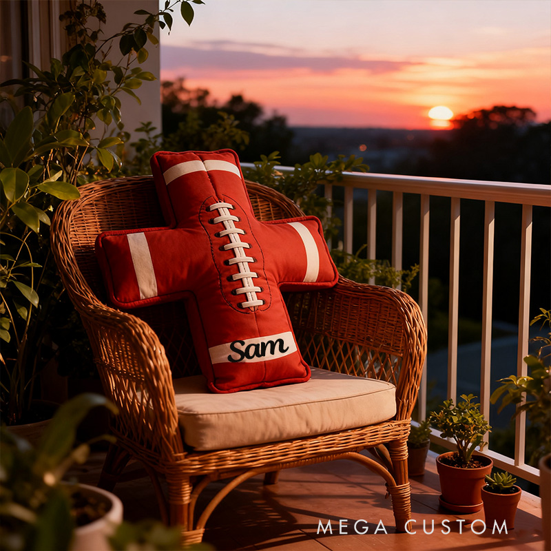 Personalized Football Ball Cross Pillow with Custom Home Decor Graphic 3D Print Pillow Christian Sports Gift Religious Gift for Football Lover