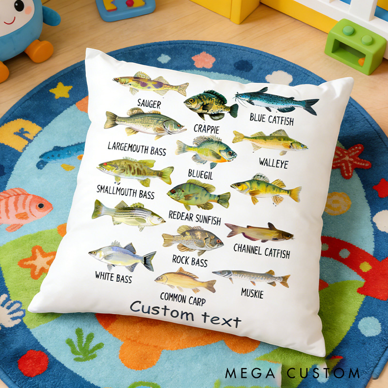 Personalized Custom Fish Species Identification Pillow North American Fish Pillow Cute Fish Biologist Children Pillow Animal Love Kids Toddler