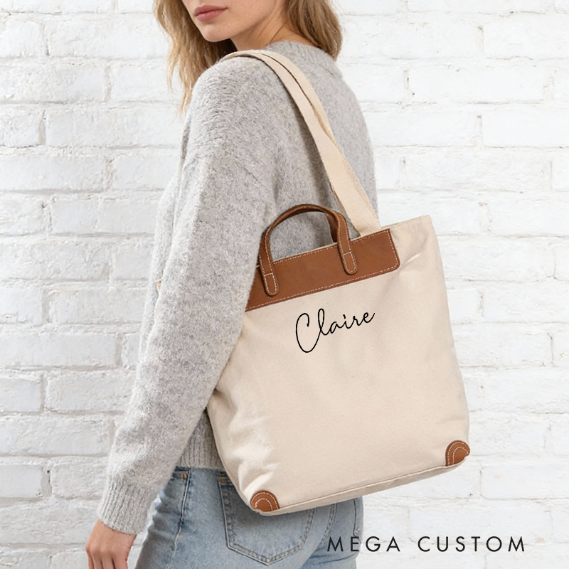 Personalized Canvas Tote Bag with Name Custom Name Bag Canvas Tote Bag Gift for Her Gift for Mother Wife