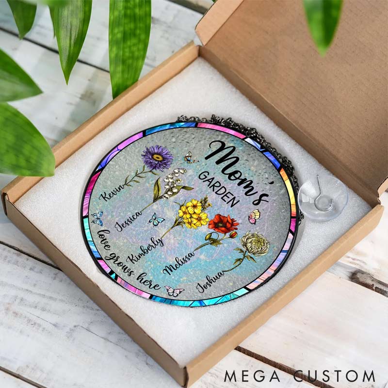 Personalized Birth Month Flower Fairy Stained Glass Suncatcher Grandma's Garden Gift with Name for Gardening Lovers