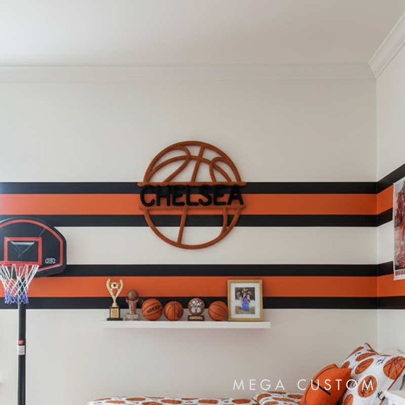 Personalized Handcrafted Basketball Yarn Name Sign Custom Nursery Wall Decor for Babies & Kids Perfect Keepsake Gift