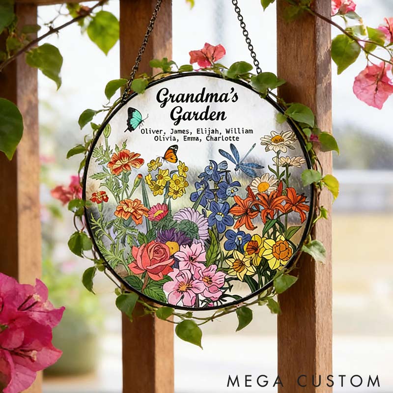 Personalized Birth Flowers Glass Suncatcher with Name Gift for Gardening Lovers 