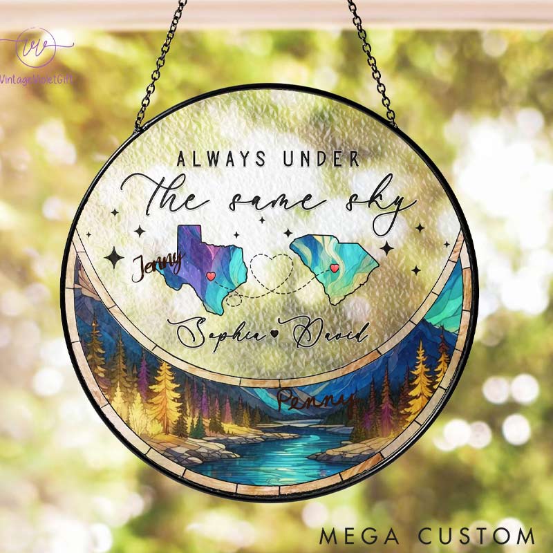 Personalized Long Distance Relationships Stained Glass Suncatcher Two Countries Ornament for Traveling Lovers 