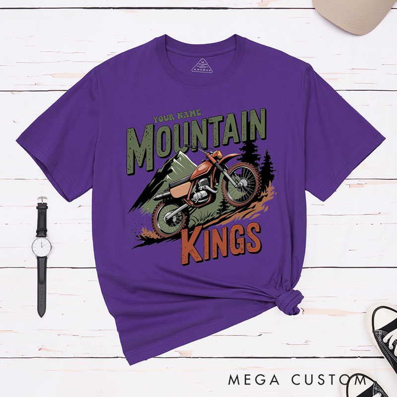 Personalized Mountain Kings Dirt Bike T-Shirt a Majestic Mountain Backdrop for Outdoor Adventures Riding Cycling Biking Enthusiasts