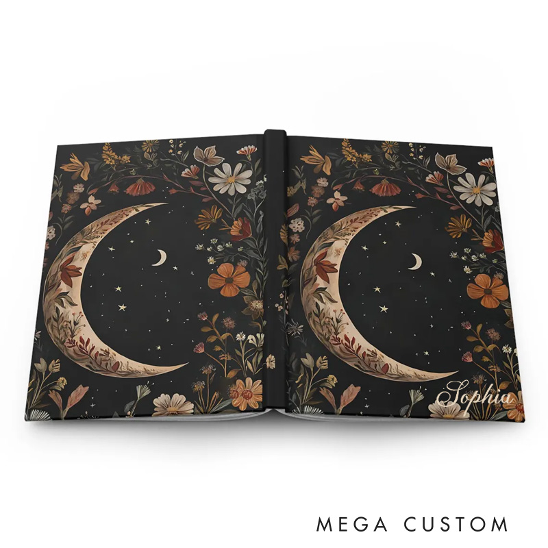 Personalized Celestial Hardcover Journal Moon And Stars Notebook Magic Lover Gift Manifestation Spell Book