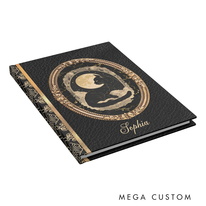 Personalized Black Cat Celestial Journal Hardcover Journal Witchcore Notebook Magic Lover Gift Manifestation Spell Book