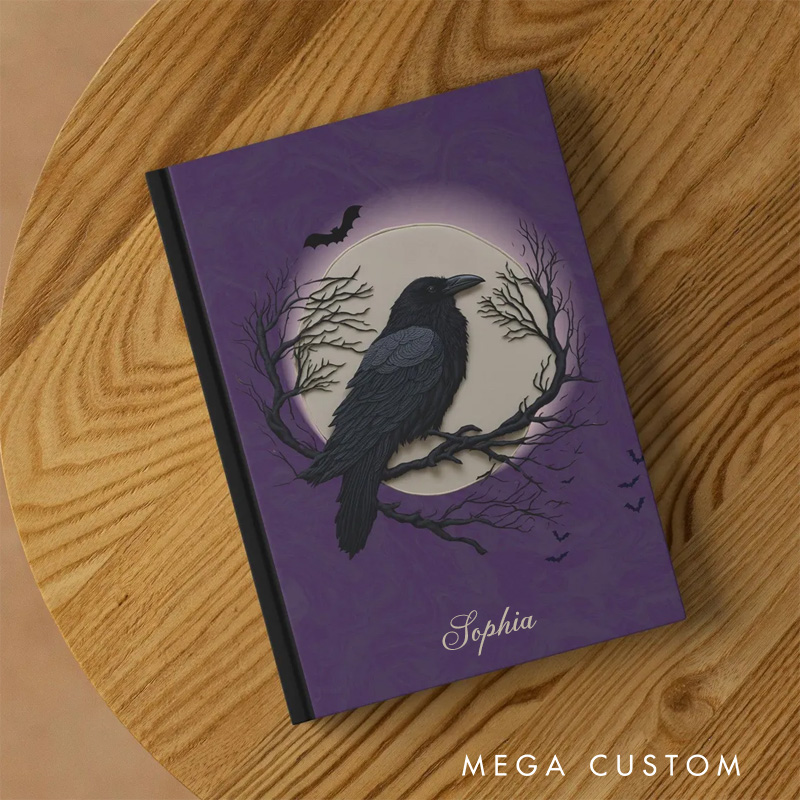 Personalized Spooky Raven Hardcover Journal Witchy Notebook Magic Lover Gift Manifestation Spell Book