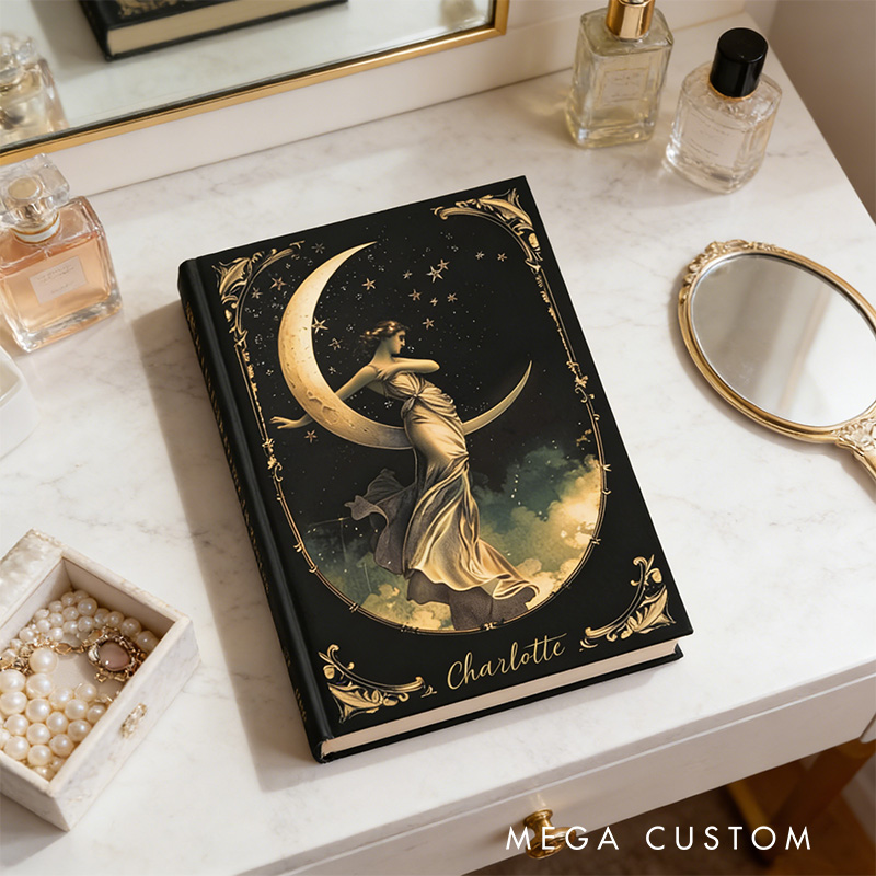 Personalized Moon Goddess Hardcover Journal Witchy Notebook Magic Lover Gift Manifestation Spell Book