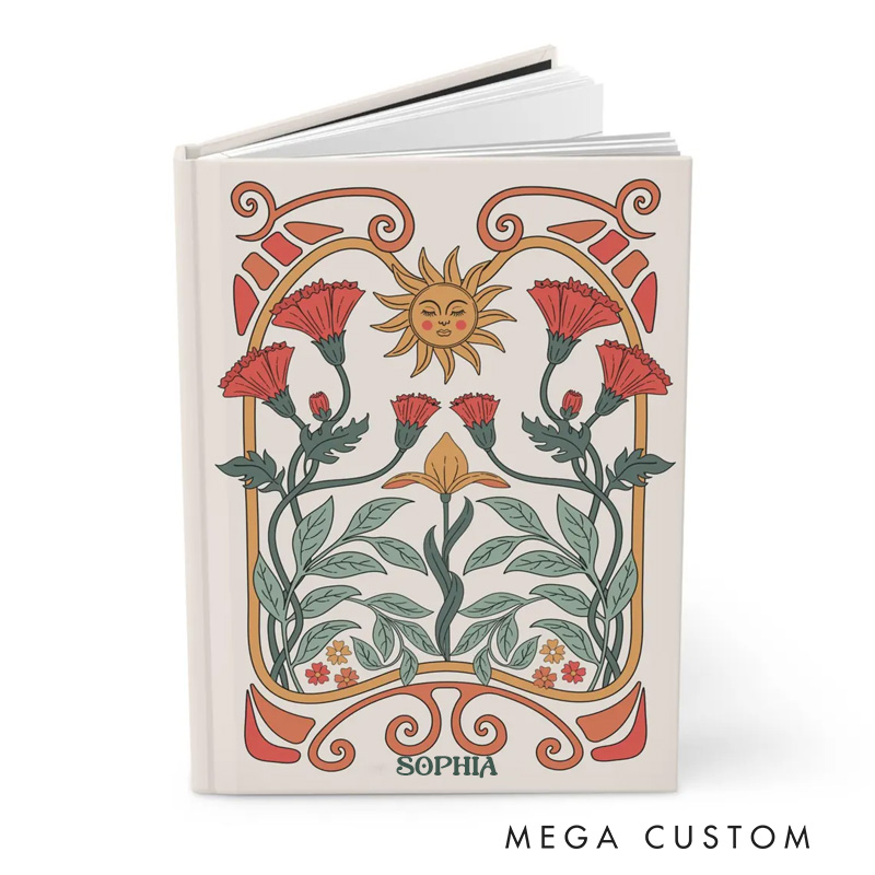 Personalized Celestial Boho Sun and Moon Hardcover Journal Witchy Notebook Magic Lover Gift Manifestation Spell Book