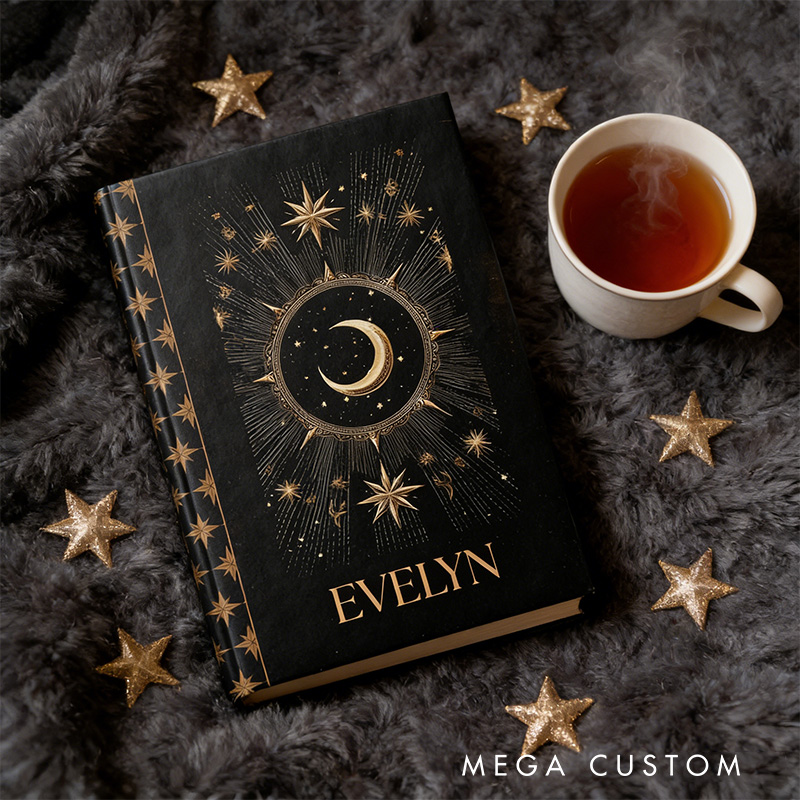 Personalized Whimsigoth Celestial Star and Moon Hardcover Journal Witchy Notebook Magic Lover Gift Manifestation Spell Book