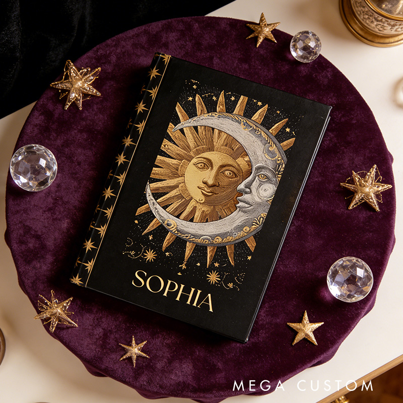 Personalized Gothic Celestial Star and Moon Hardcover Journal Witchy Notebook Magic Lover Gift Manifestation Spell Book