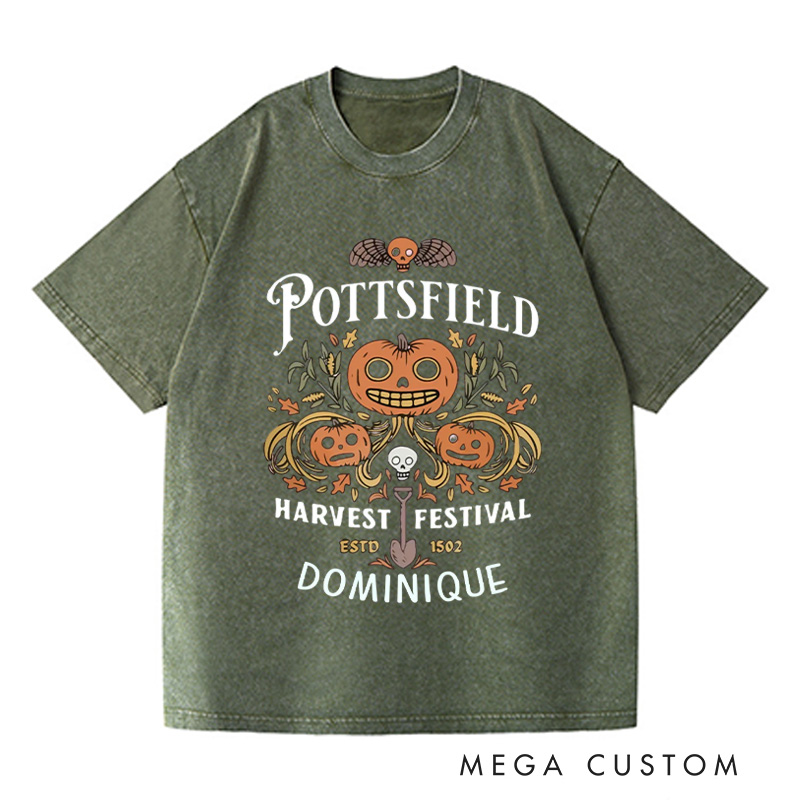 Personalized Pottsfield Harvest Festival Washed T-Shirts Autumn Harvest Shirt Vegetables Fall T-shirt Skeleton Festival Tee Gardening Lover Gift