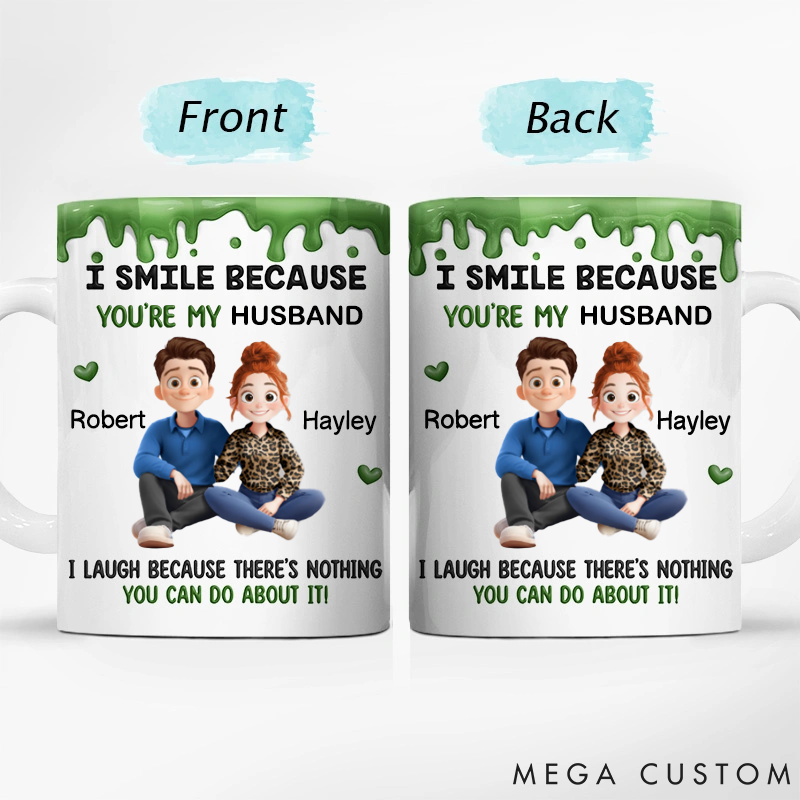 Personalized I Smile Because You Are My Husband 3D Effect Sitting Couple Valentine's Gift for Couple