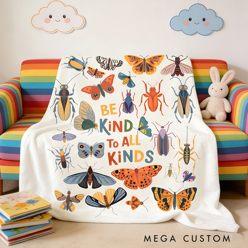 Personalized Be Kind to All Kinds Insect Blanket Bugs Kid Vintage Entomologist Blanket Outdoor Nature Lover Gift
