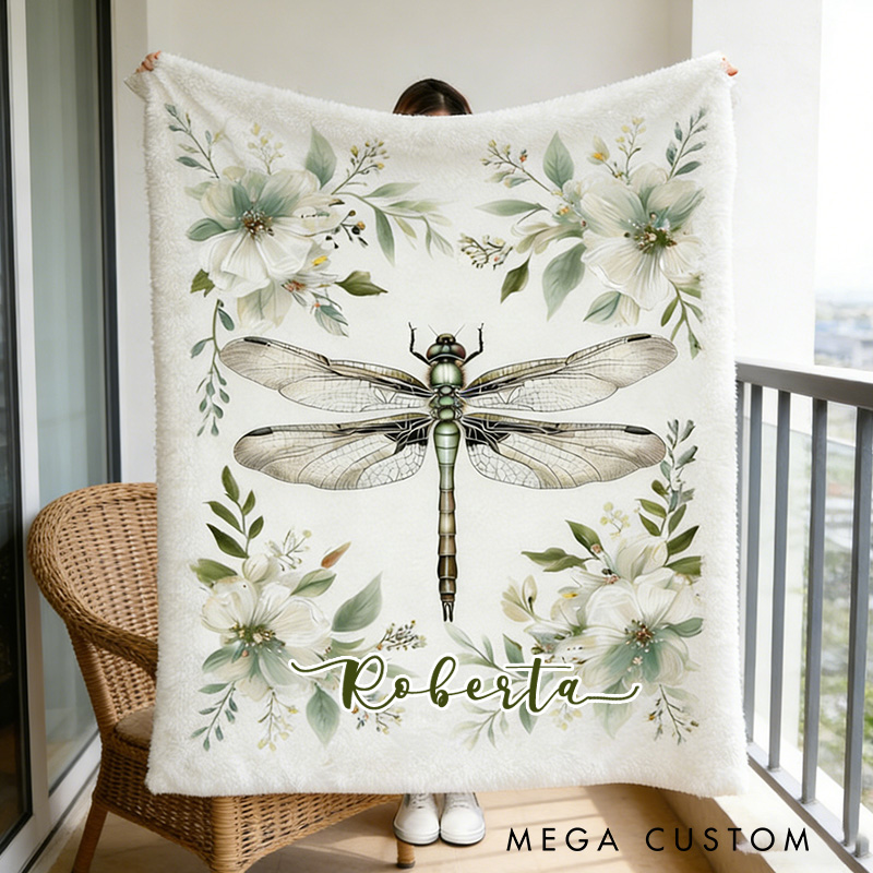 Personalized Dragonfly and Floral Blanket Insect Collection Blanket Outdoor Nature Enthusiasts Kid Gift