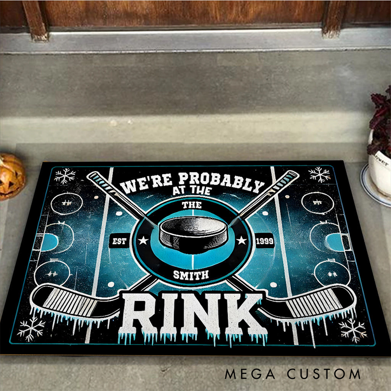 Personalized Ice Hockey Rink Doormat with Custom Name and Year for a Unique Welcome
