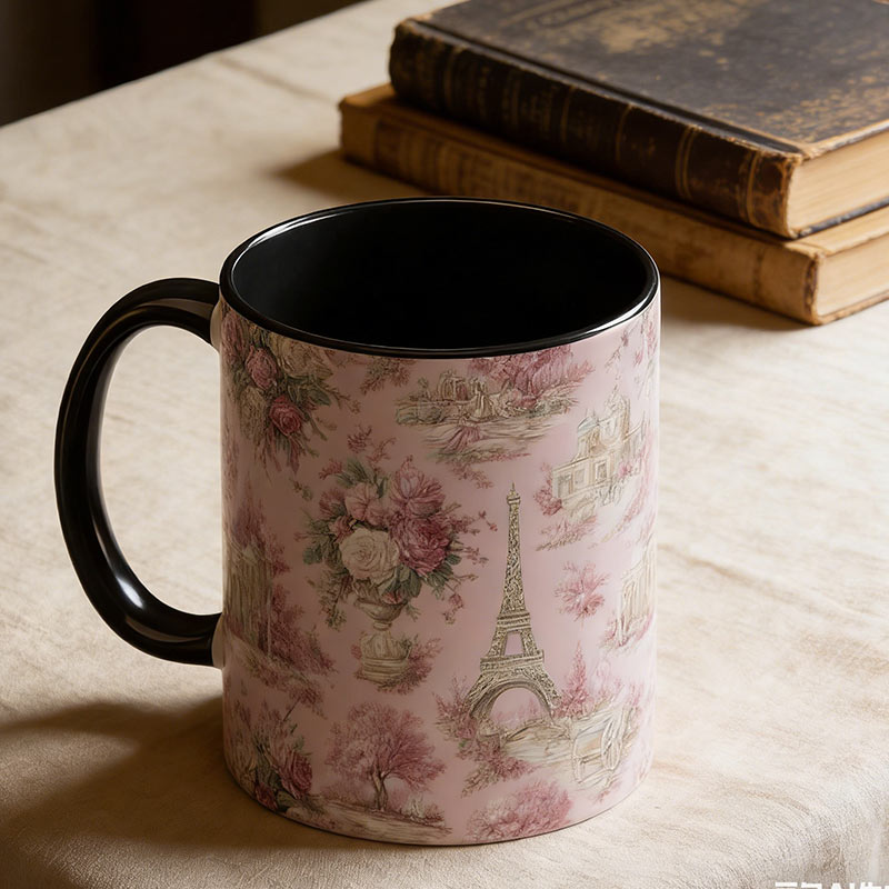 Personalized Pink Paris Toile Mug Eiffel Tower Chinoiserie Coffee Cup for Traveling Lovers