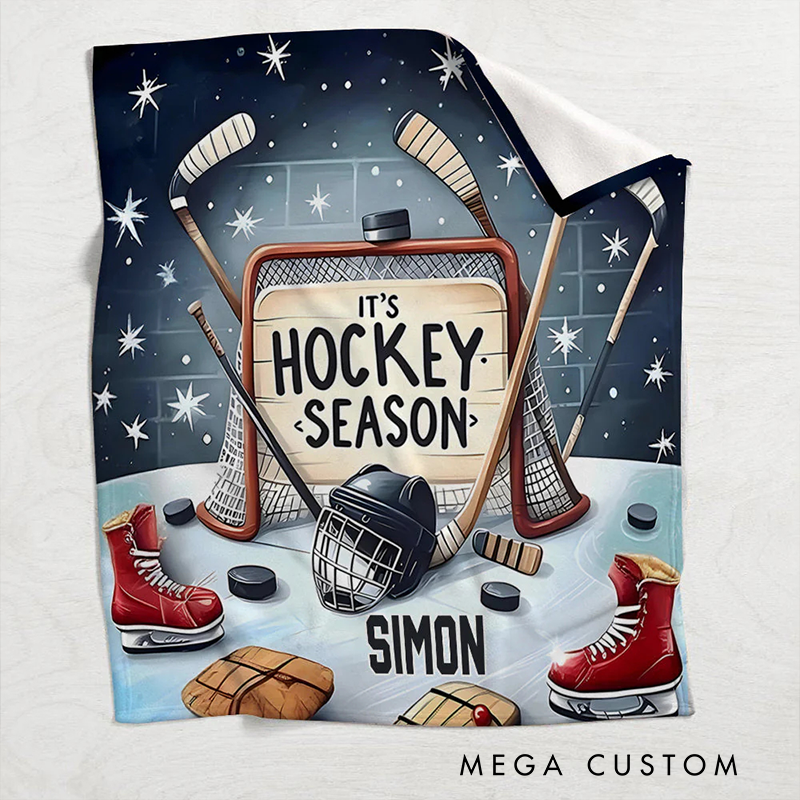 Personalized Ice Hockey Season Blanket with Custom Name Design