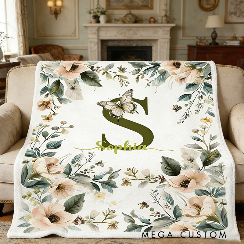 Personalized Floral Monogram Blanket Outdoor Nature Blanket Nature Enthusiasts Gift