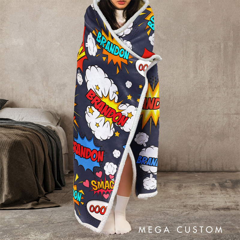 Personalized Comic Style Wearable Blanket Hoodie with Name Anime Comic Lover Gift for Friends Birthday Gift