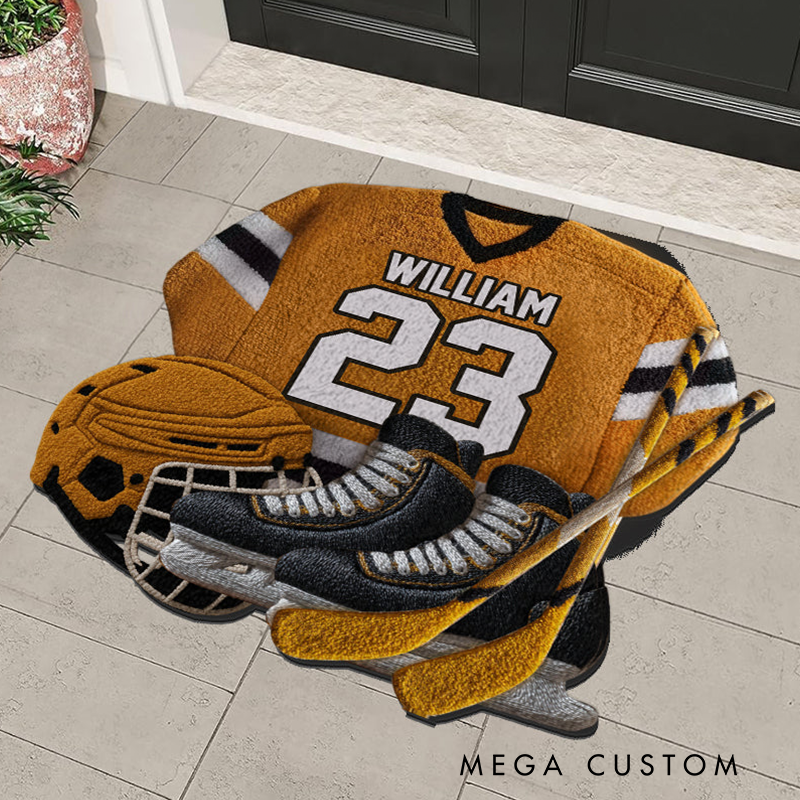 Personalized Ice Hockey Jersey Rug with Custom Name and Number Design