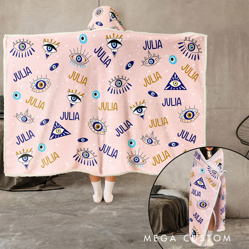 Personalized Evil Eye Wearable Blanket Hoodie with Name Magic Lover Gift for Friends Birthday Gift