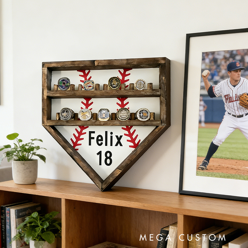 Personalized Baseball Home Plate Championship Ring Display for Baseball Stars