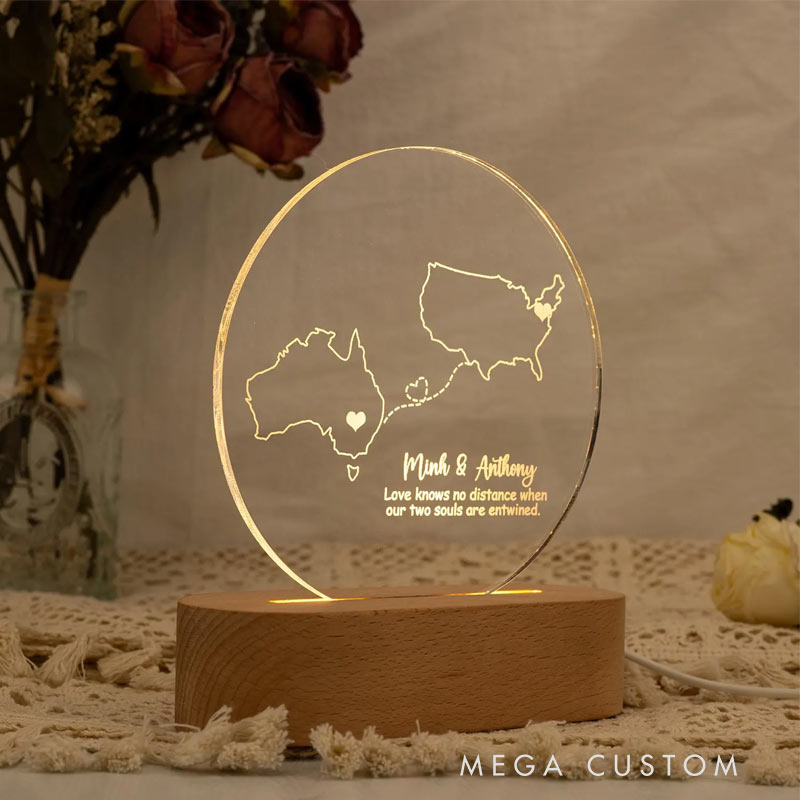 Personalized Two Map Night Light Long Distance Relationship Lamp for Traveling Lovers