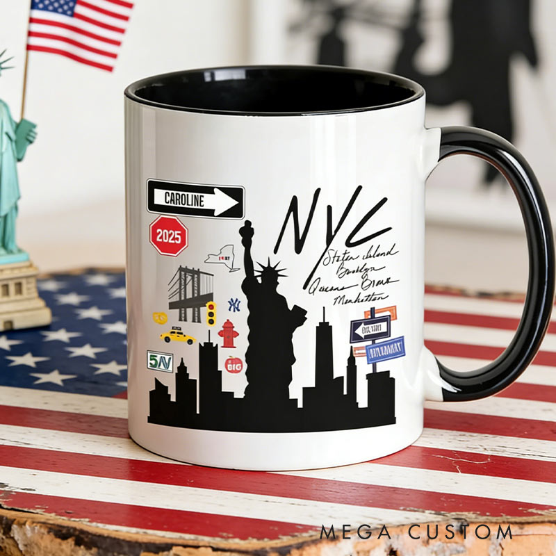 Personalized Name Year NYC Coffee Mug New York Custom Mug for Traveling Lovers