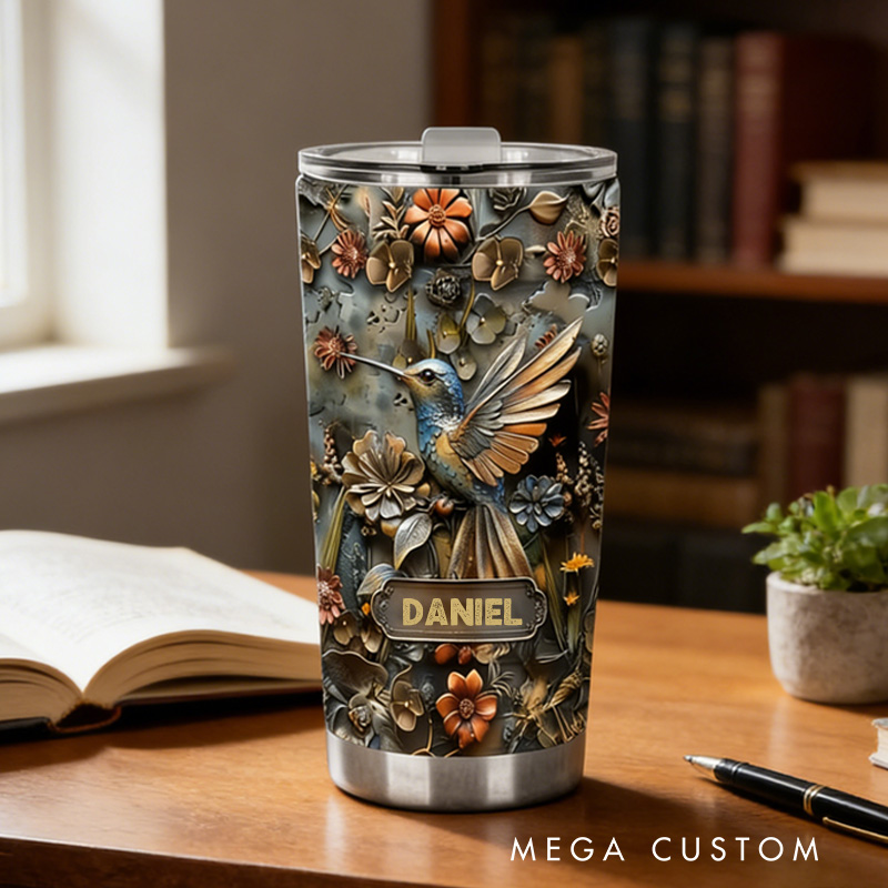 Personalized Flower Tumbler Butterfly Tumbler with Custom Name 20oz Stainless Steel Gardening Tumbler for Her