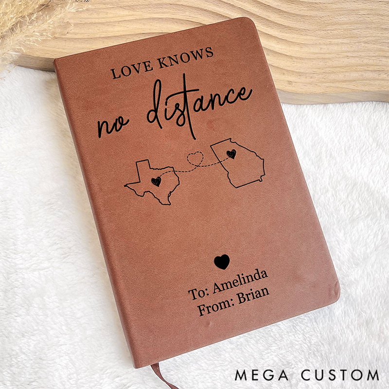 Personalized Two-State Leather Journal Long Distance Gift for Traveling Lovers