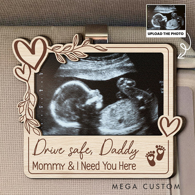 Personalized Wooden Photo Car Visor Clip Drive Safe Daddy New Dad Gifts Couple Gifts 