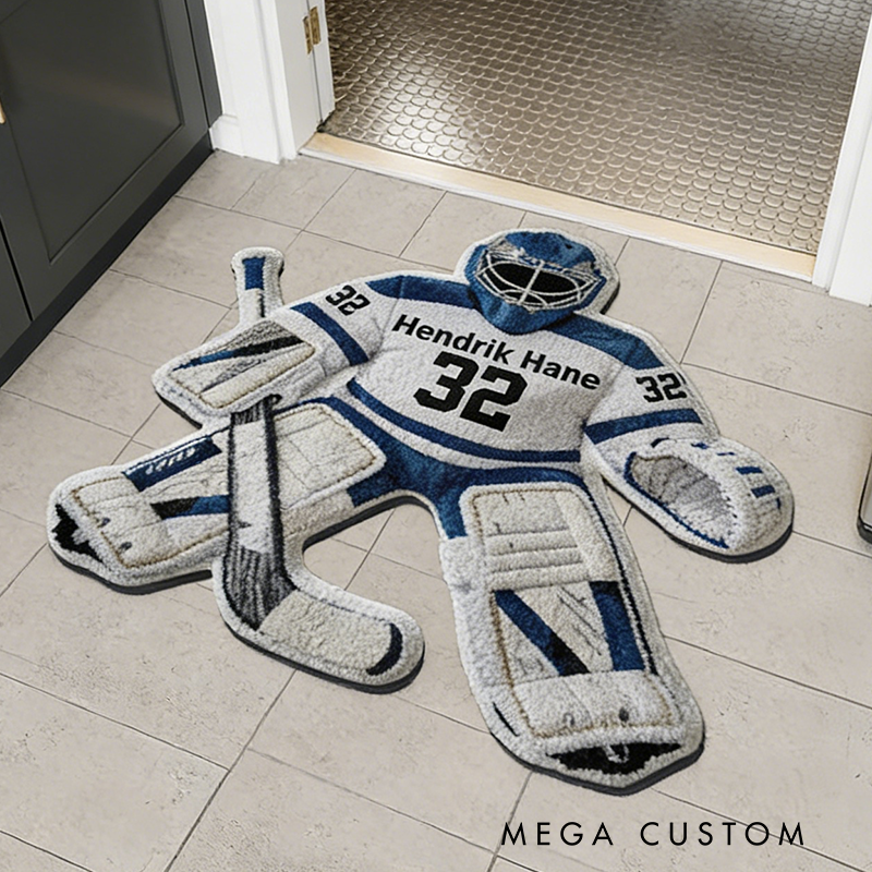 Personalized Ice Hockey Goalie Rug with Custom Name and Number Design