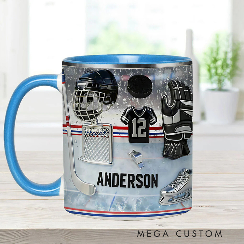 Personalized Ice Hockey Coffee Mug with Custom Name and Jersey Number for Ice Hockey Enthusiasts