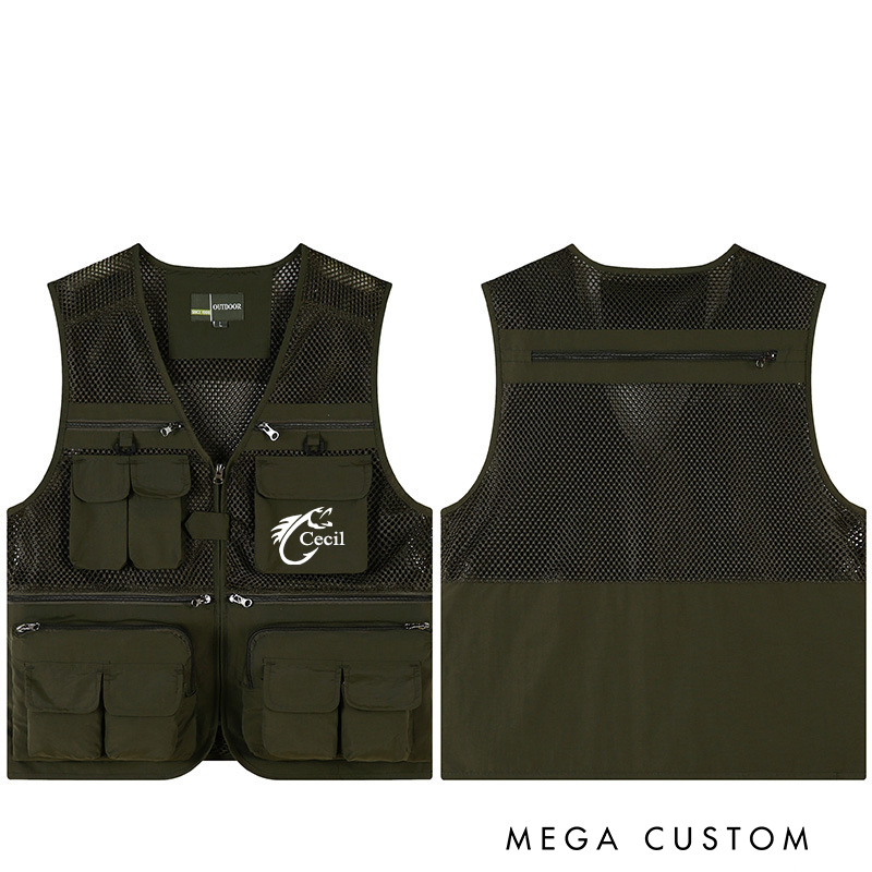 Personalized Comfort Colors Fishing Hook Utility Vest Fisherman Gift for Husband Him