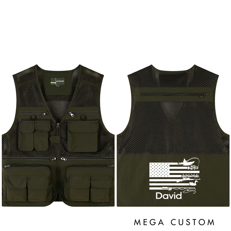 Personalized Patriotic Fishing Vest with Name Custom American Flag Hunting & Fishing Vest Fishing Lover Gift for Husband Him