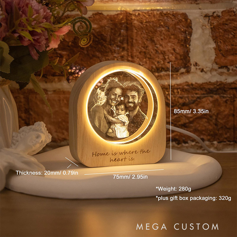 Personalized 3D Crystal Photo Portrait LED Engraved Crystal Photo Night Light Crystal Photo Cabin LED Family Photo Gift Couple Gift Valentine's Day Gift 