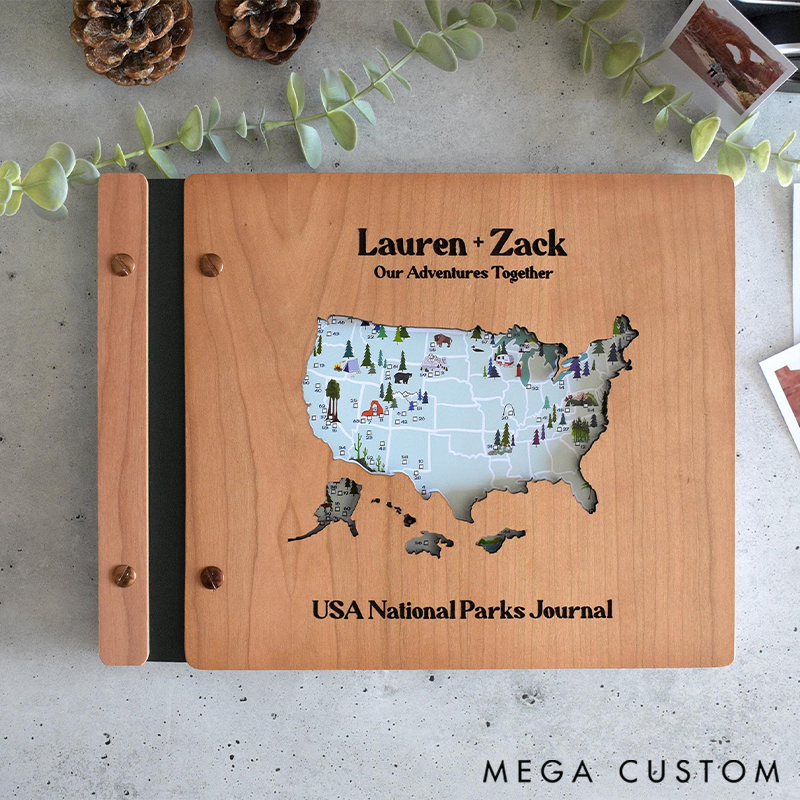 Personalized Travel Scrapbook National Park Sign Book Scrapbook Valentines Gift for Him or Her Couple's Travel Souvenir
