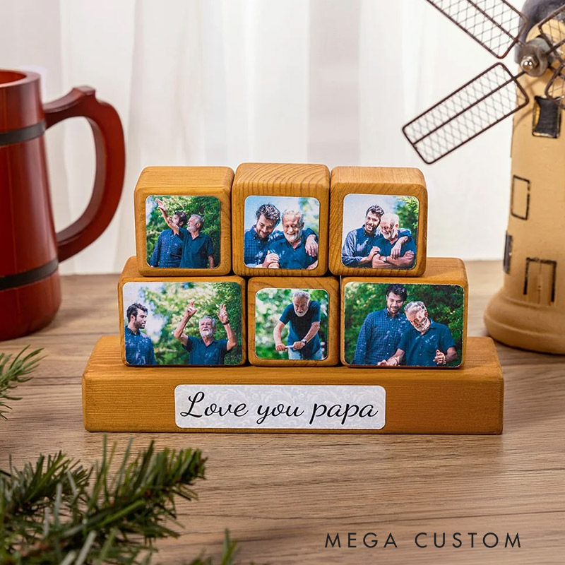 Personalized Wooden Photo Blocks Collage Stackable Wood Photo Block Set Family Picture Gift