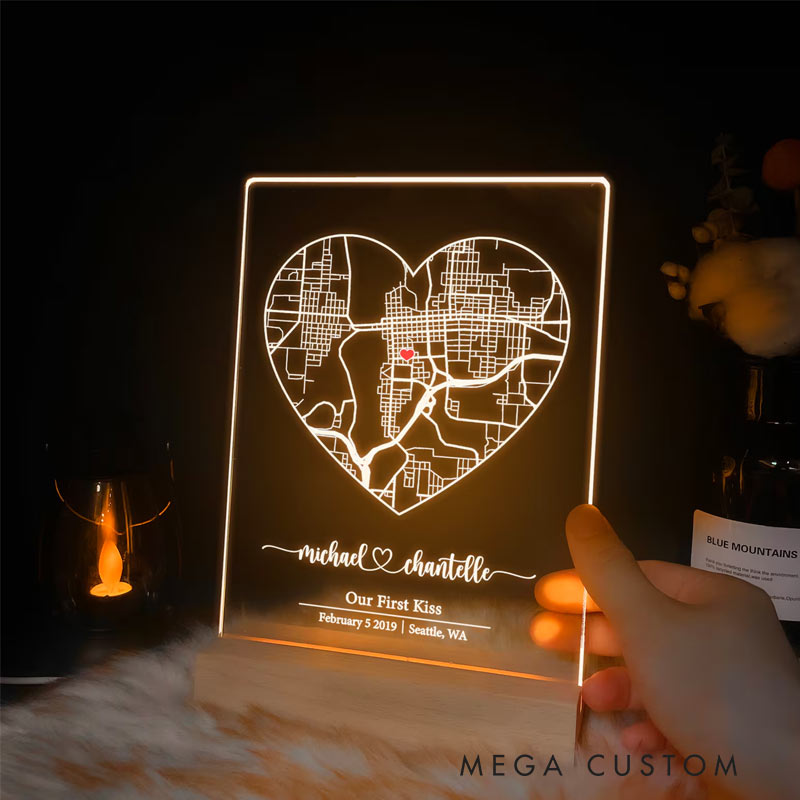 Personalized Where We Met Map Light Anniversary gift Valentine's Day Gift for Traveling Lovers