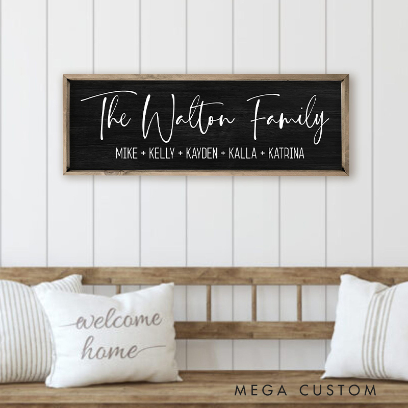 Personalized Family Name Sign Custom Framed Canvas Sign with Last Name and Family Member Name Perfect Wedding Or Housewarming Gift