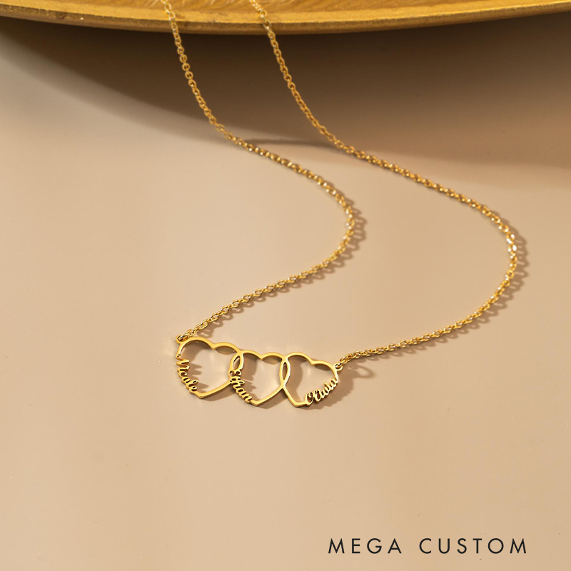 Personalized Family Name Necklace with Heart Multiple Heart Necklace Kids Name Necklace for Mom Gift for Wife Gift for Family