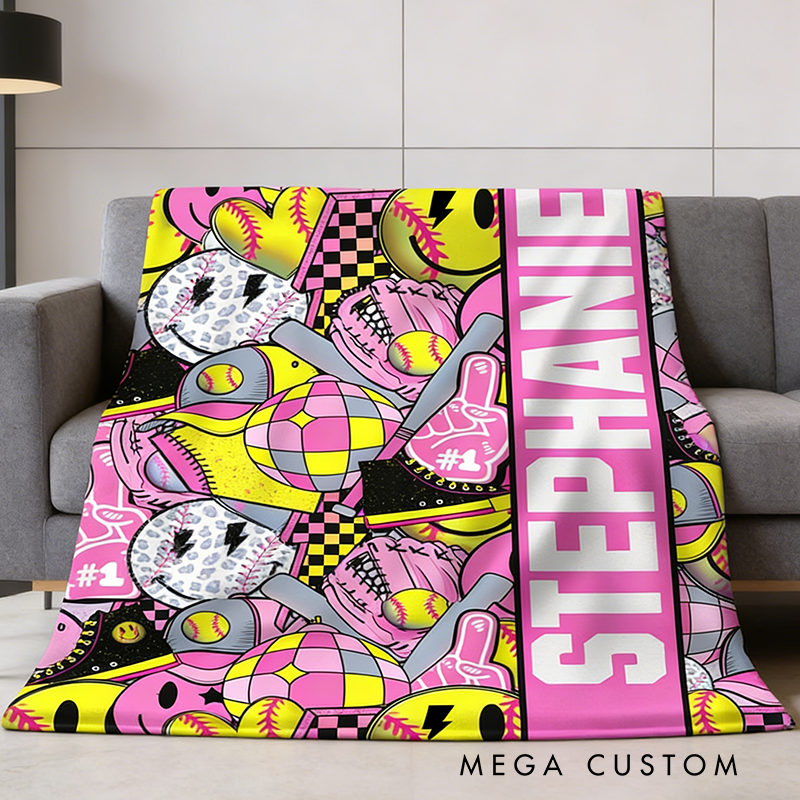 Personalized Softball Blanket Featuring Custom Name Design