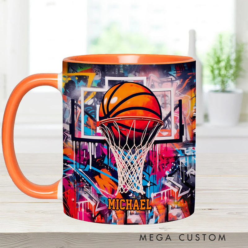 Personalized Basketball Mug with Custom Name and Graffiti Artwork for Basketball Enthusiast